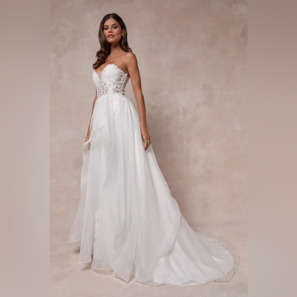 Lulus Dresses & Skirts - Mine, All Mine White Embroidered Organza Strapless A-Line Gown